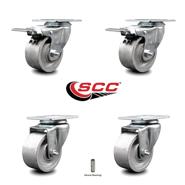 3 Inch Semi Steel Wheel Swivel Top Plate Caster Total Lock Brakes SCC, 2PK